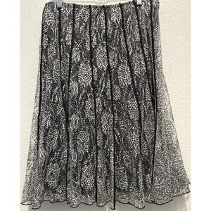 Coldwater Creek Black and White Pull On Lace Overlay Lined Flared Skirt Size Med